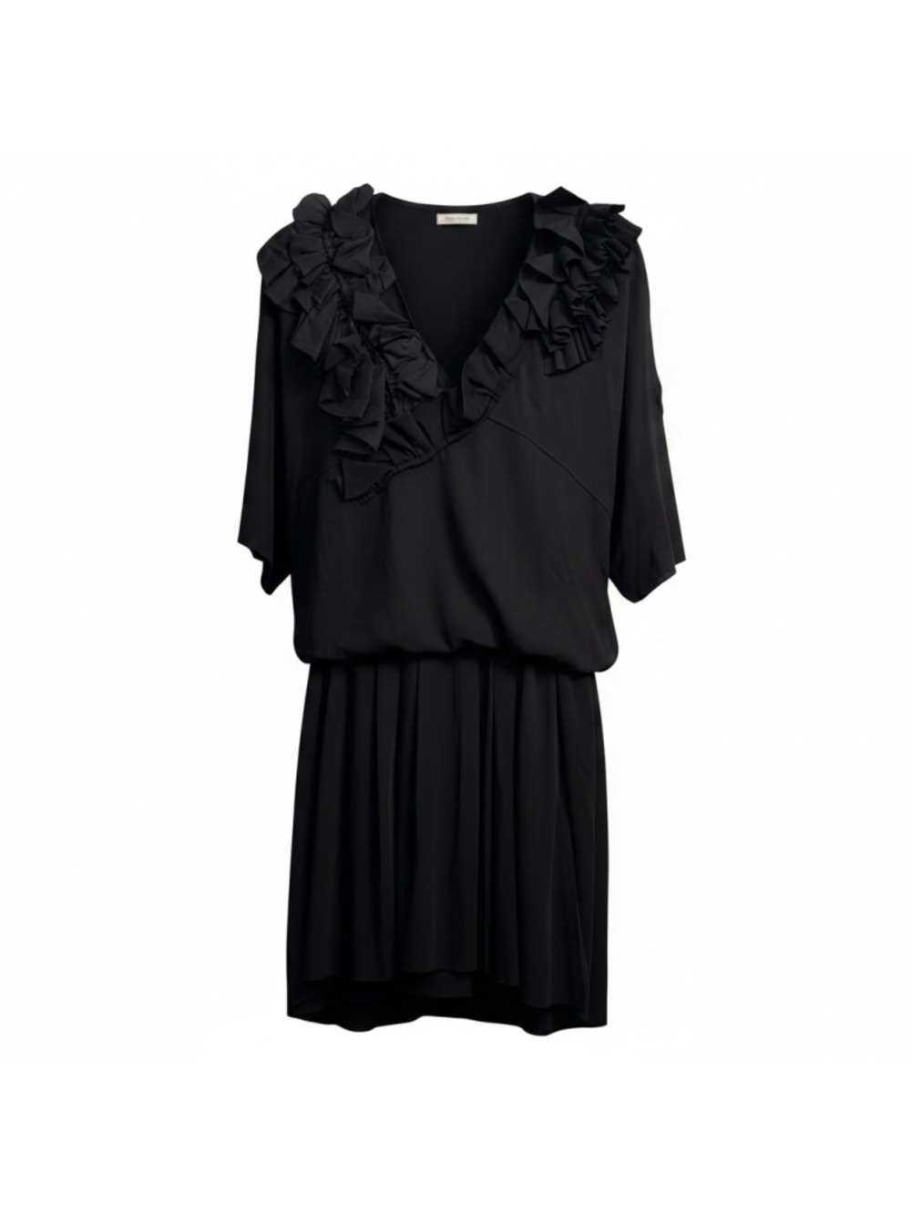 Vintage Nina Ricci Black Asymmetric Ruffle Blouson Dress – French Size 40 (US 8)